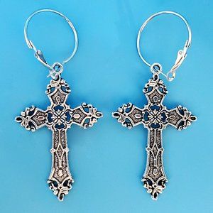Silver Gothic Cross Earrings